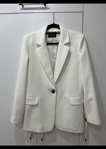 Beyaz Düğmeli Kadın Blazer Ceket - Görsel 2