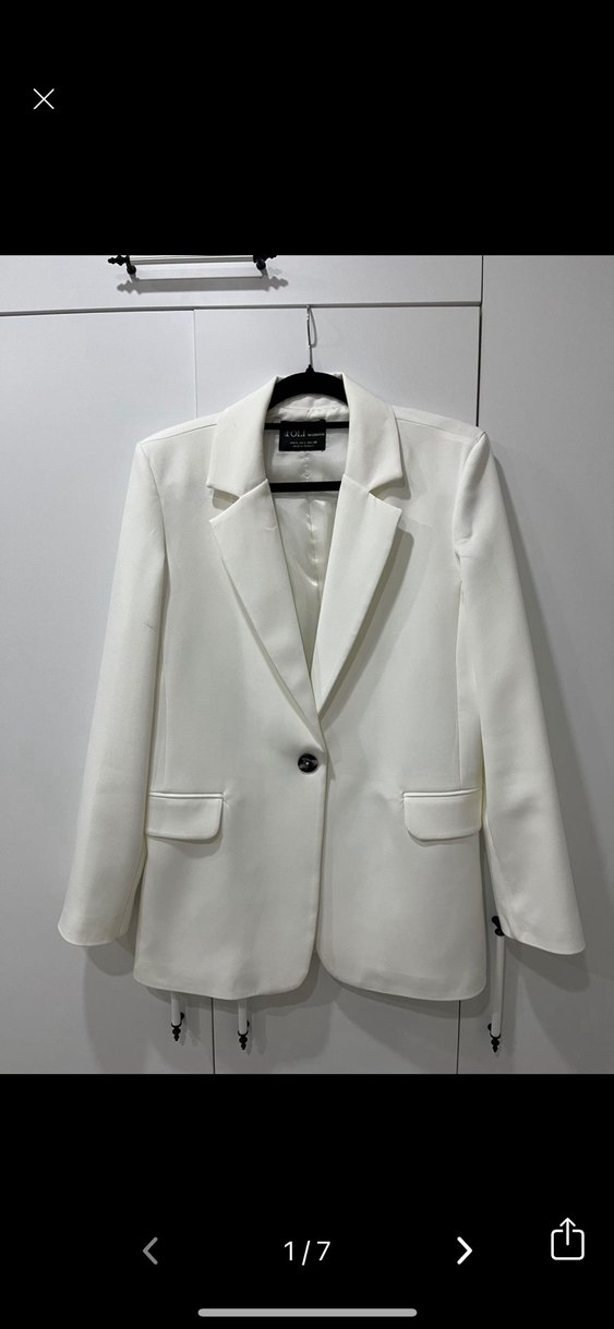 Beyaz Düğmeli Kadın Blazer Ceket - Görsel 2