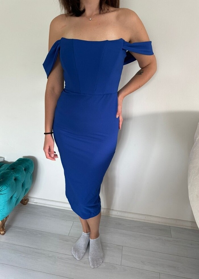 Saks mavi Korsajlı elbise - Görsel 2