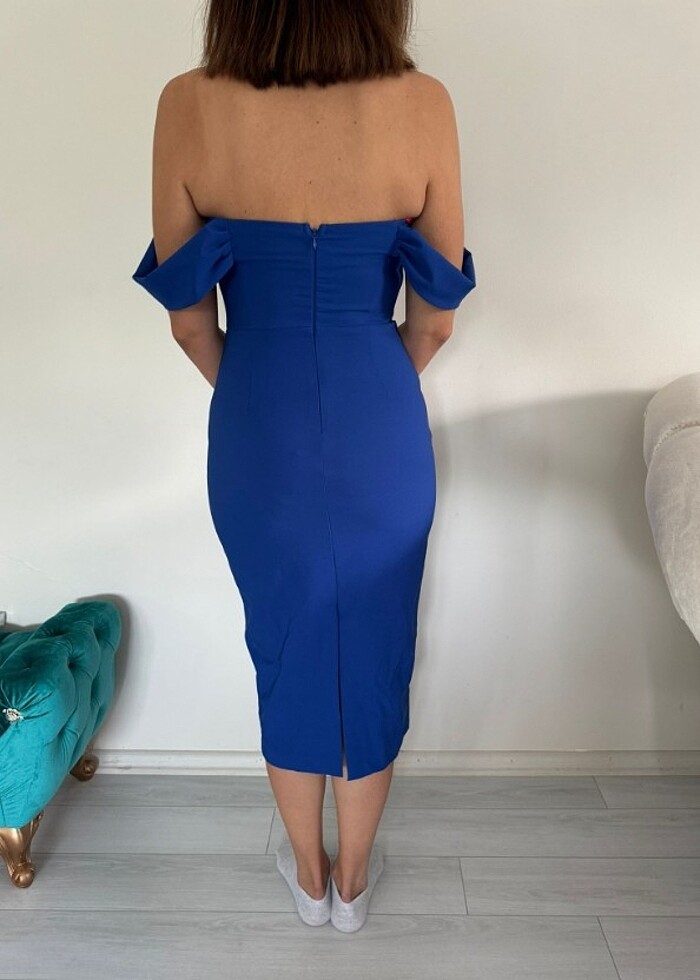 Saks mavi Korsajlı elbise - Görsel 3