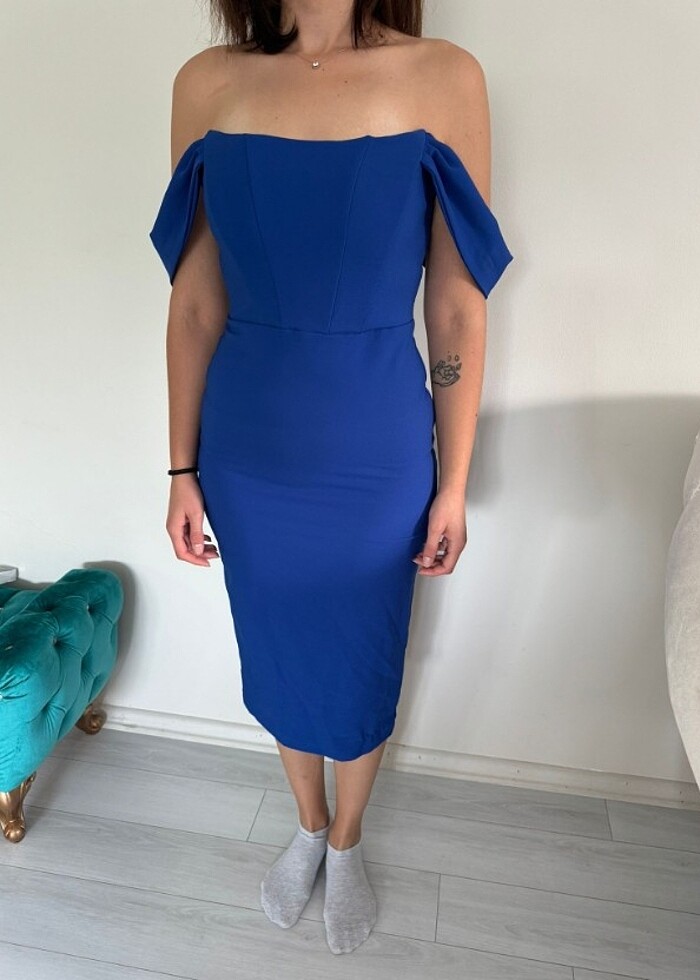 Saks mavi Korsajlı elbise - Görsel 4