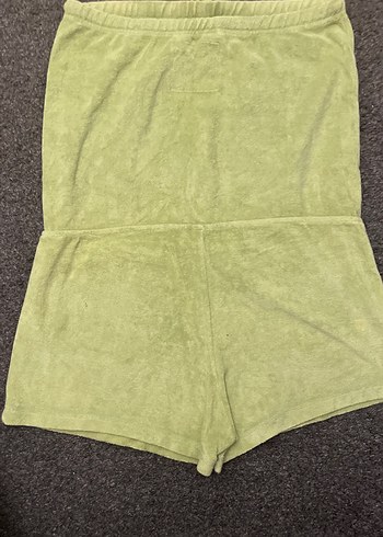 Kadın Yeşil Süet havlu Mini Tulum - Görsel 6