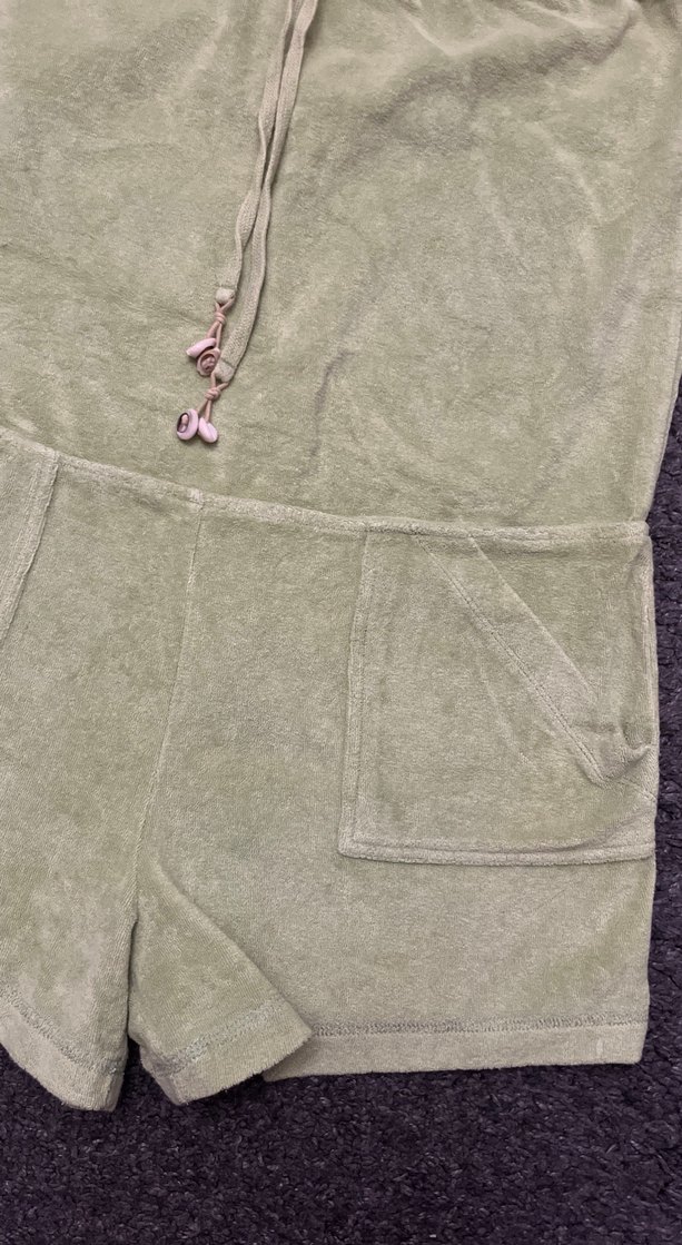 Kadın Yeşil Süet havlu Mini Tulum - Görsel 2