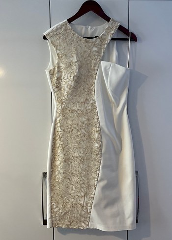 Dantel İşlemeli Beyaz Midi Elbise - Görsel 4