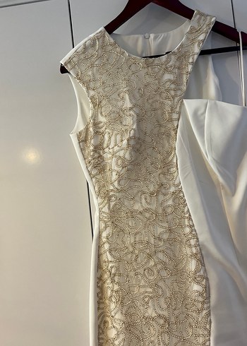 Dantel İşlemeli Beyaz Midi Elbise - Görsel 3