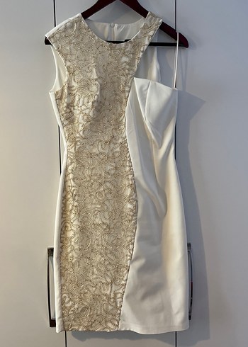 Dantel İşlemeli Beyaz Midi Elbise - Görsel 2