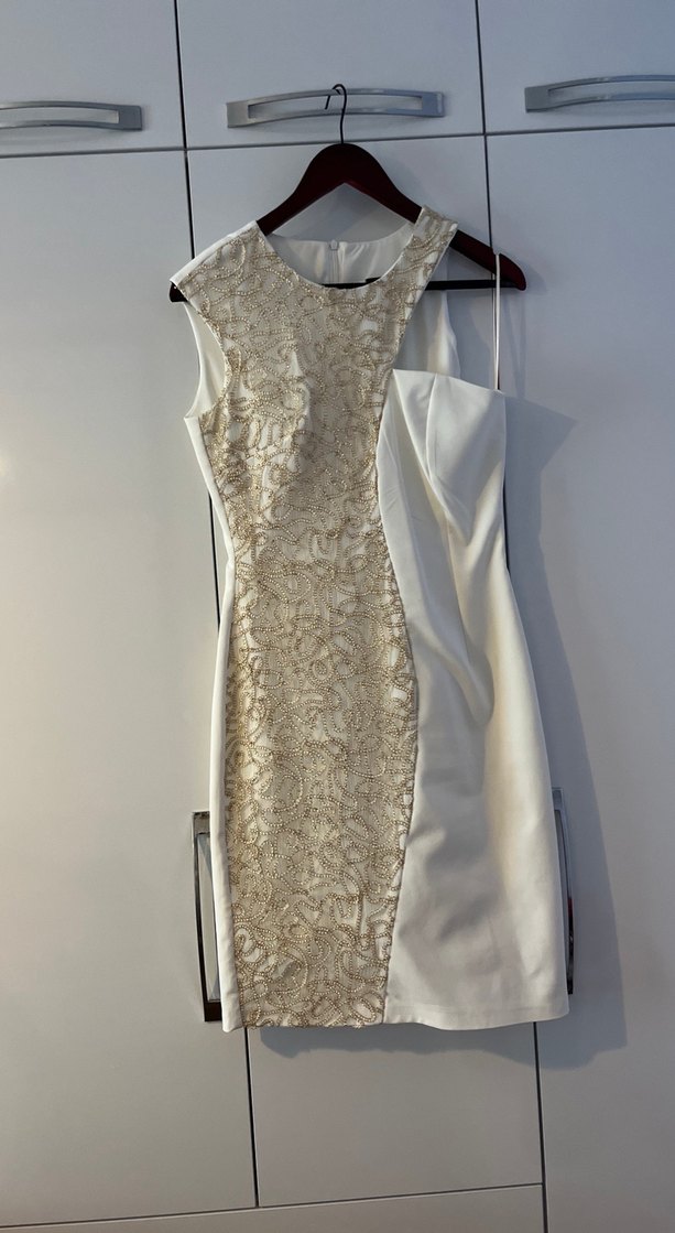 Dantel İşlemeli Beyaz Midi Elbise - Görsel 5