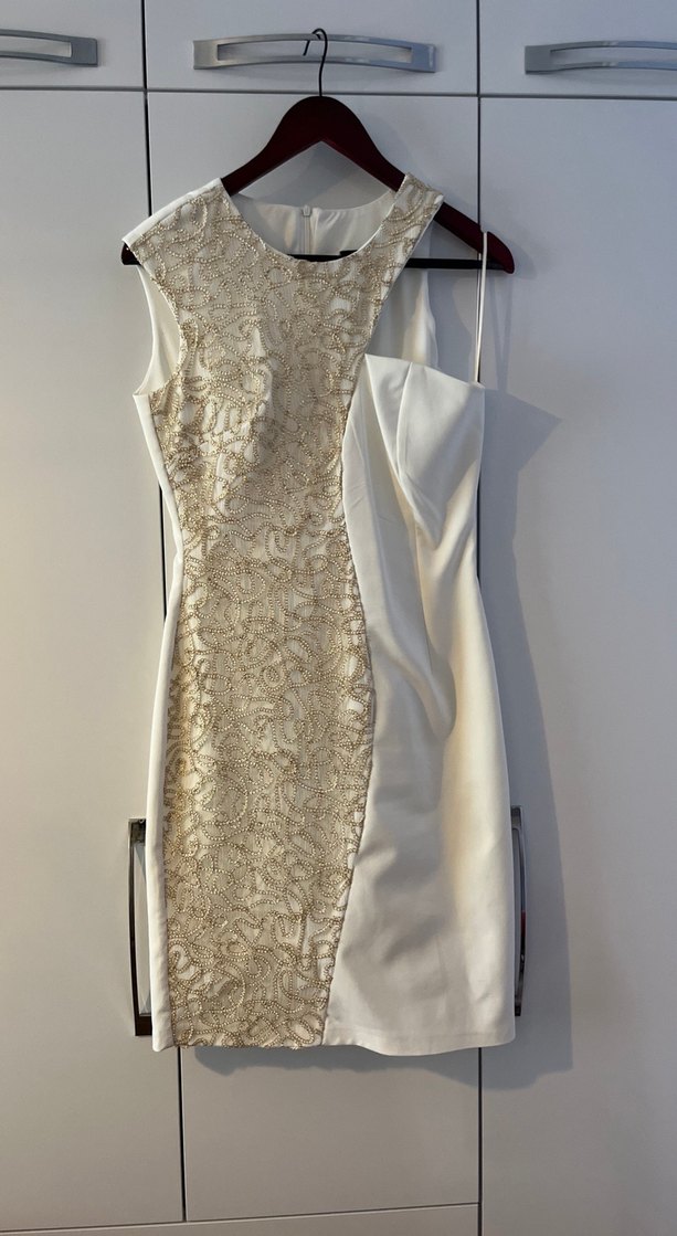 Dantel İşlemeli Beyaz Midi Elbise - Görsel 2