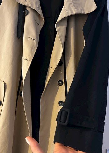 Bej Siyah Kemerli Midi Trençkot - Görsel 4