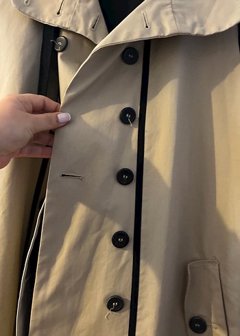 Bej Siyah Kemerli Midi Trençkot - Görsel 7