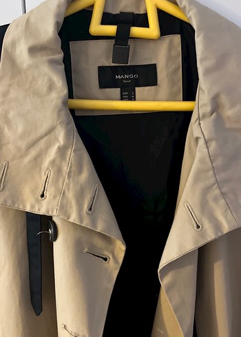 Bej Siyah Kemerli Midi Trençkot - Görsel 2