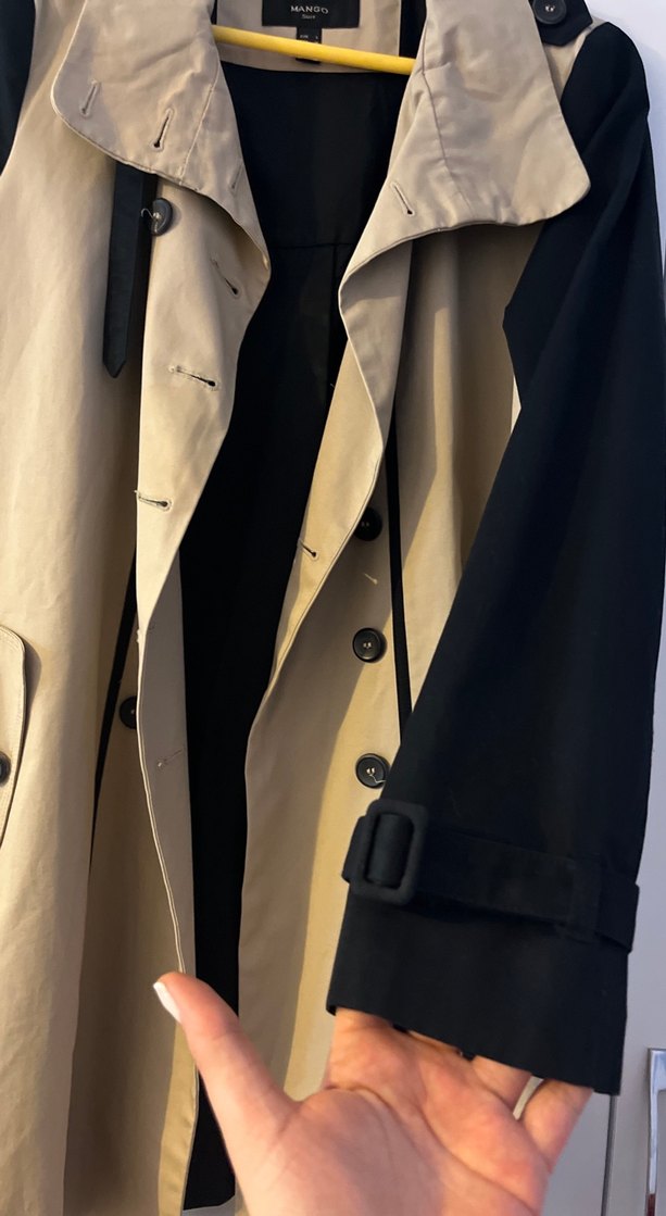 Bej Siyah Kemerli Midi Trençkot - Görsel 4