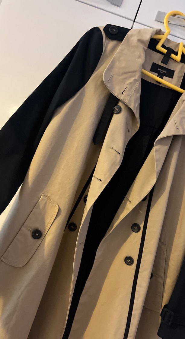 Bej Siyah Kemerli Midi Trençkot - Görsel 5