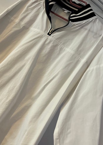 Kadın Beyaz Fermuarlı Uzun Kollu Spor Gömlek - Görsel 5