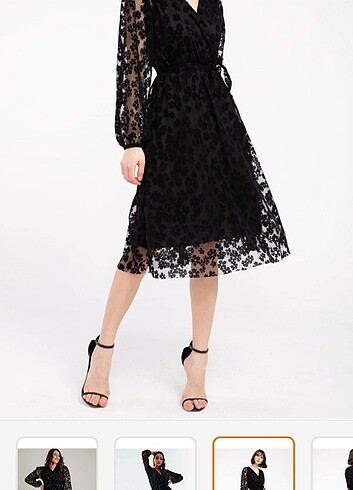 Siyah midi boy çiçekli elbise 