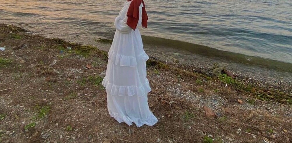 Tesettür Beyaz Elbise