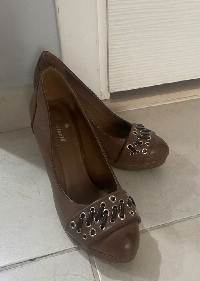 kahverengi topuklu ayakkabi - Görsel 2