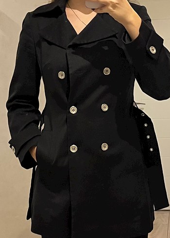 Siyah Kadın Midi Trençkot - Görsel 6