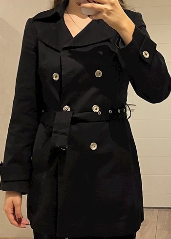 Siyah Kadın Midi Trençkot - Görsel 5