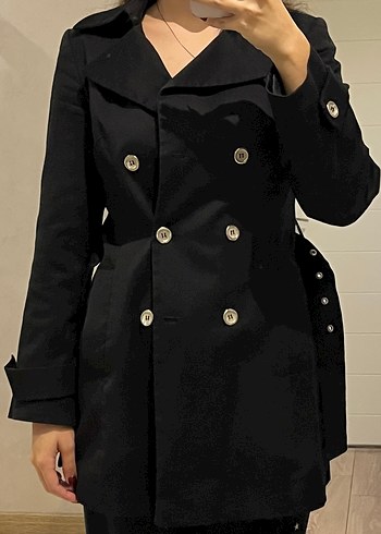 Siyah Kadın Midi Trençkot - Görsel 7