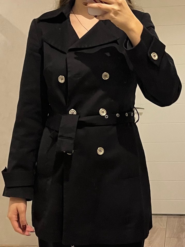 Siyah Kadın Midi Trençkot - Görsel 5