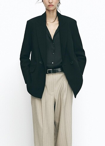 Zara Kruvaze Oversize Siyah Blazer