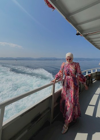 Abiye Bohem Tarz Uzun Pembe Batik Elbise