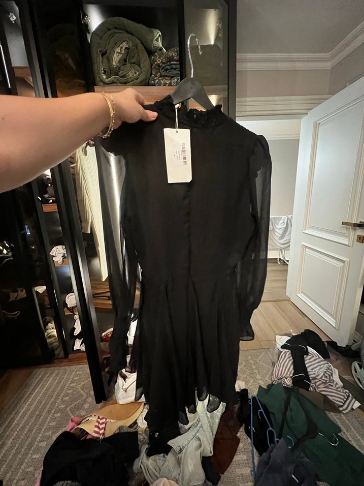 Siyah Transparan Mini Gotik Elbise - Görsel 5