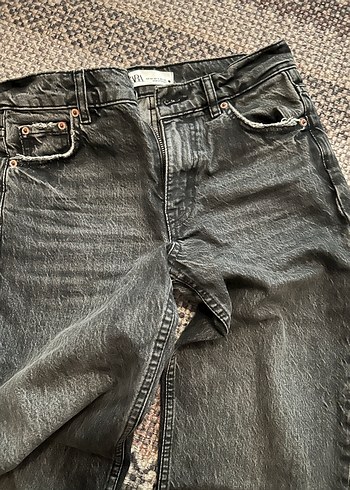 Zara Gri Batik Desenli Bol Kesim Kadın Kot Pantolon