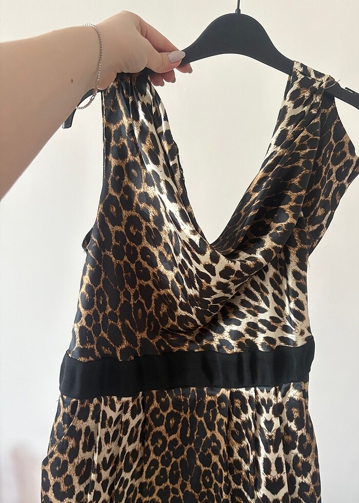 Leopar saten elbise - Görsel 4