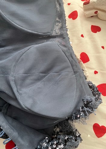 Mavi Parlak Boncuk İşlemeli Straplez Uzun Elbise - Görsel 3