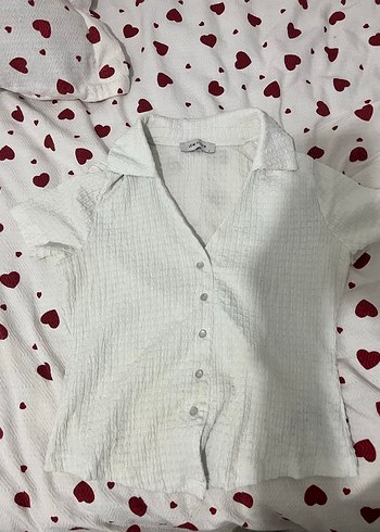 Beyaz Kısa Kollu Düğmeli Keten Gömlek - Görsel 2