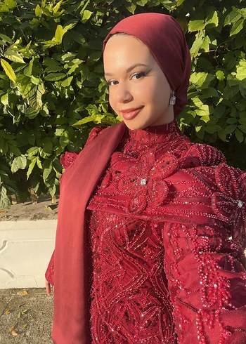 Bordo İşlemeli Uzun Abiye Elbise - Görsel 6