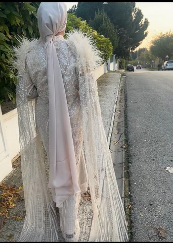 Bej taş işlemeli Abiye Elbise - Görsel 5