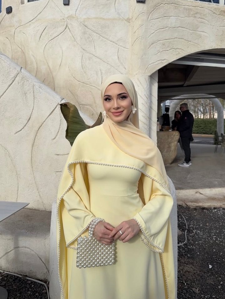 İncili Limon Sarısı Tesettür Elbise - Görsel 3