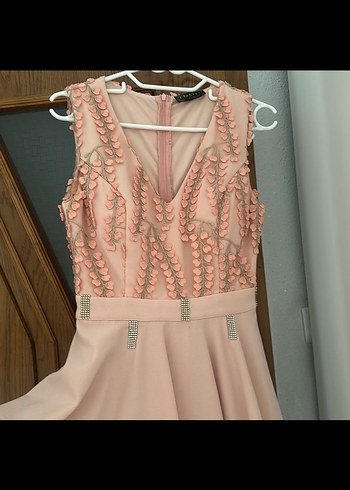 Dantel İşlemeli Pembe Mini Abiye Elbise s/m uygundur - Görsel 3