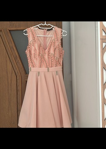 Dantel İşlemeli Pembe Mini Abiye Elbise s/m uygundur - Görsel 2