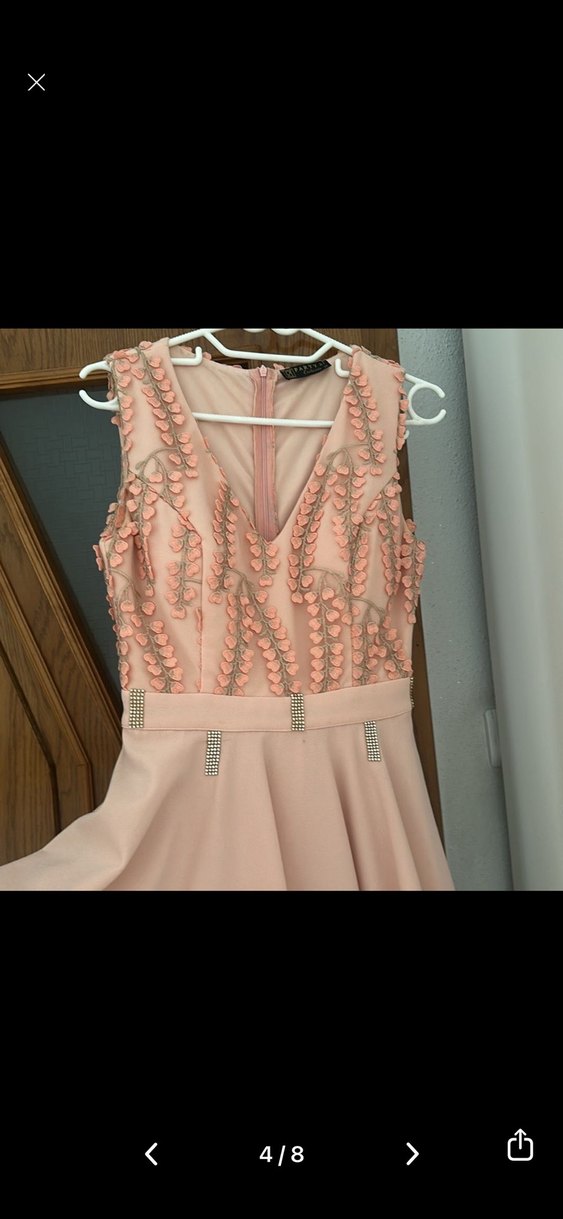 Dantel İşlemeli Pembe Mini Abiye Elbise s/m uygundur - Görsel 3