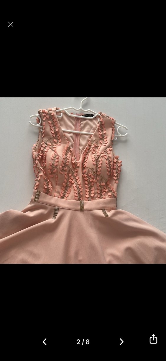 Dantel İşlemeli Pembe Mini Abiye Elbise s/m uygundur - Görsel 4