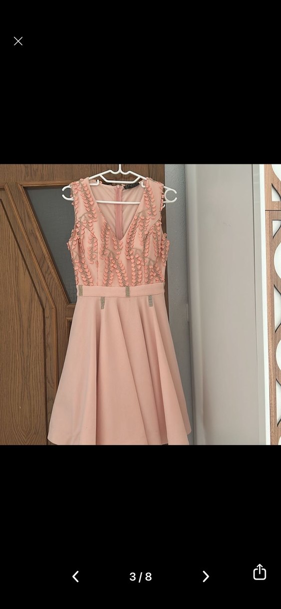 Dantel İşlemeli Pembe Mini Abiye Elbise s/m uygundur - Görsel 2