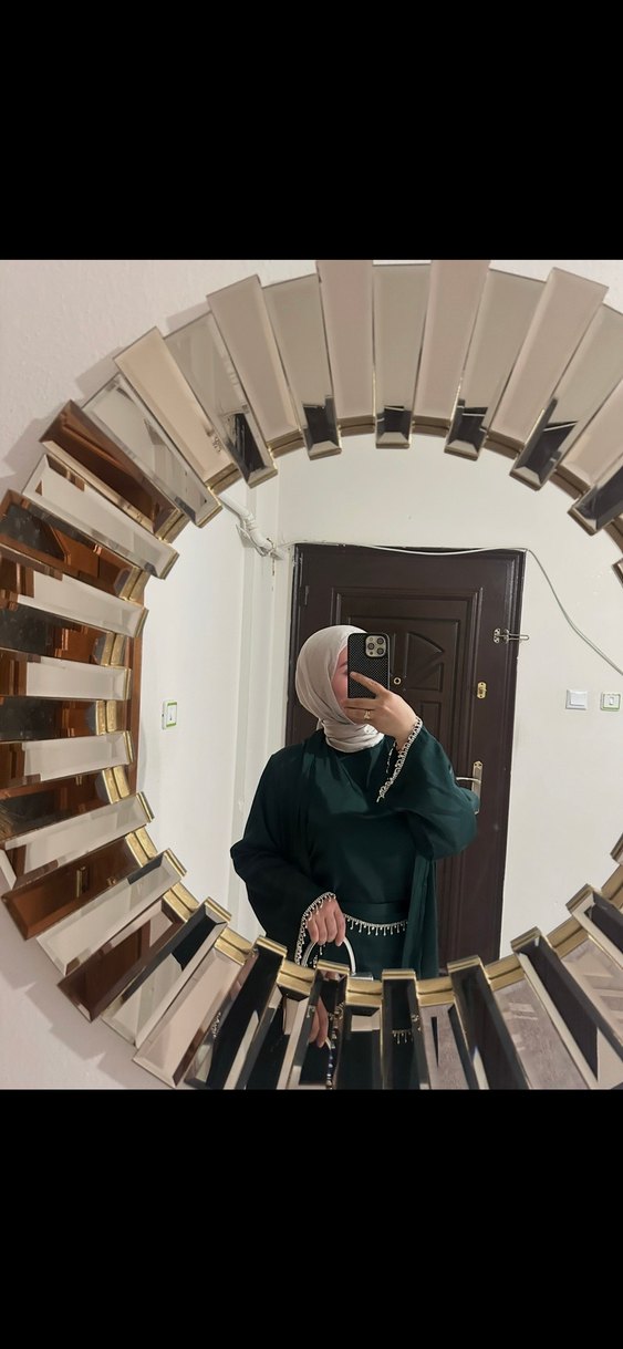 taşlı  ikili abaya zümrüt yeşil - Görsel 2