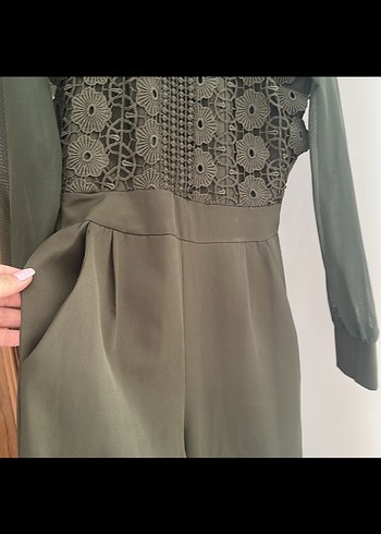 Uzun Kol Detaylı Kahverengi Dantel tulum S/M - Görsel 3