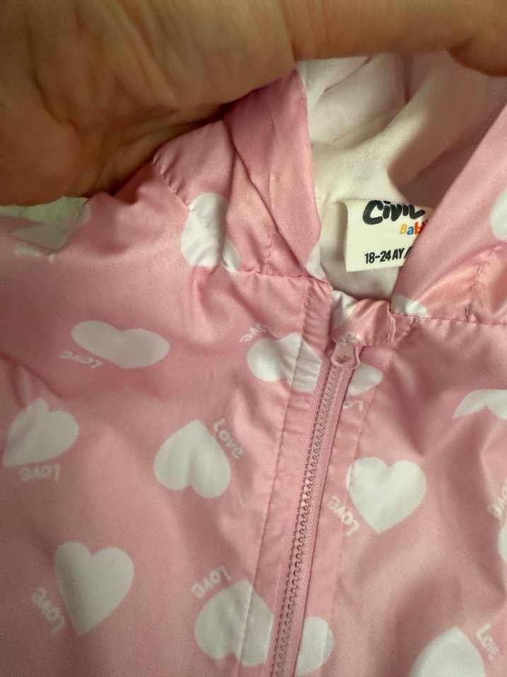 Kız Çocuk Kapüşonlu Pembe Yağmurluk - Görsel 2