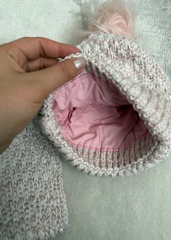 Pembe Örgü Çocuk Bere ve Atkı Seti - Görsel 3