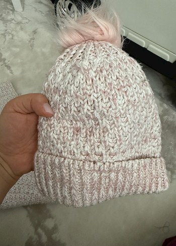 Pembe Örgü Çocuk Bere ve Atkı Seti - Görsel 2