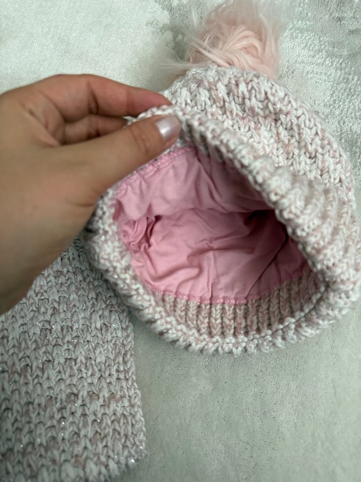 Pembe Örgü Çocuk Bere ve Atkı Seti - Görsel 3