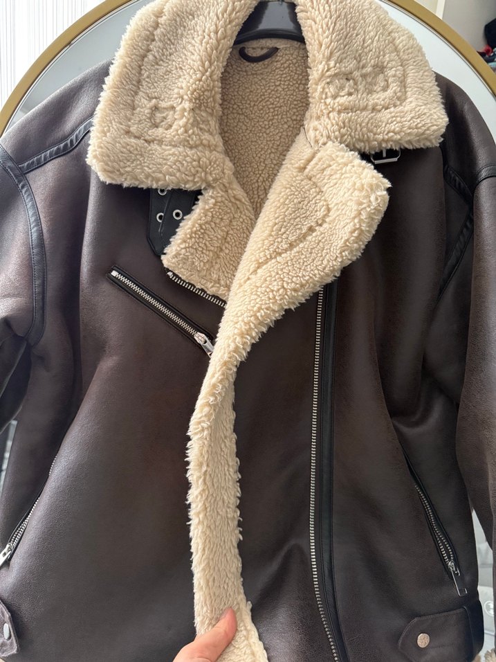 Kahverengi Deri Kürklü Kadın Ceket - Görsel 2