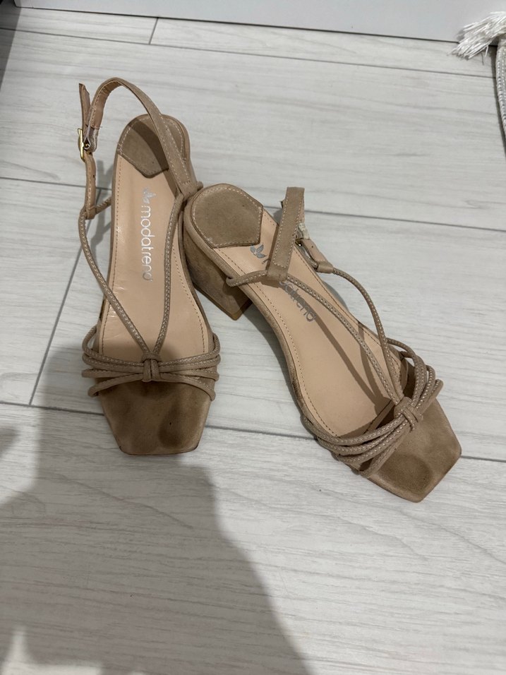 Bej Süet Stiletto Topuklu Kadın Sandalet - Görsel 4