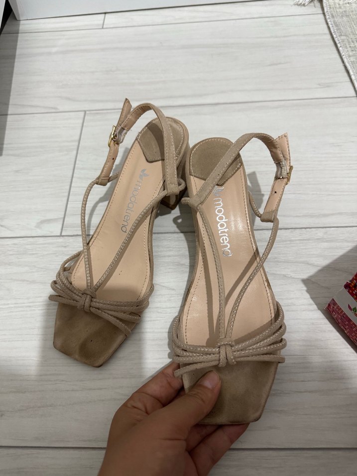 Bej Süet Stiletto Topuklu Kadın Sandalet - Görsel 2