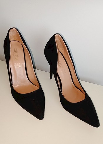 Siyah Süet Stiletto Kadın Topuklu Ayakkabı - Görsel 2